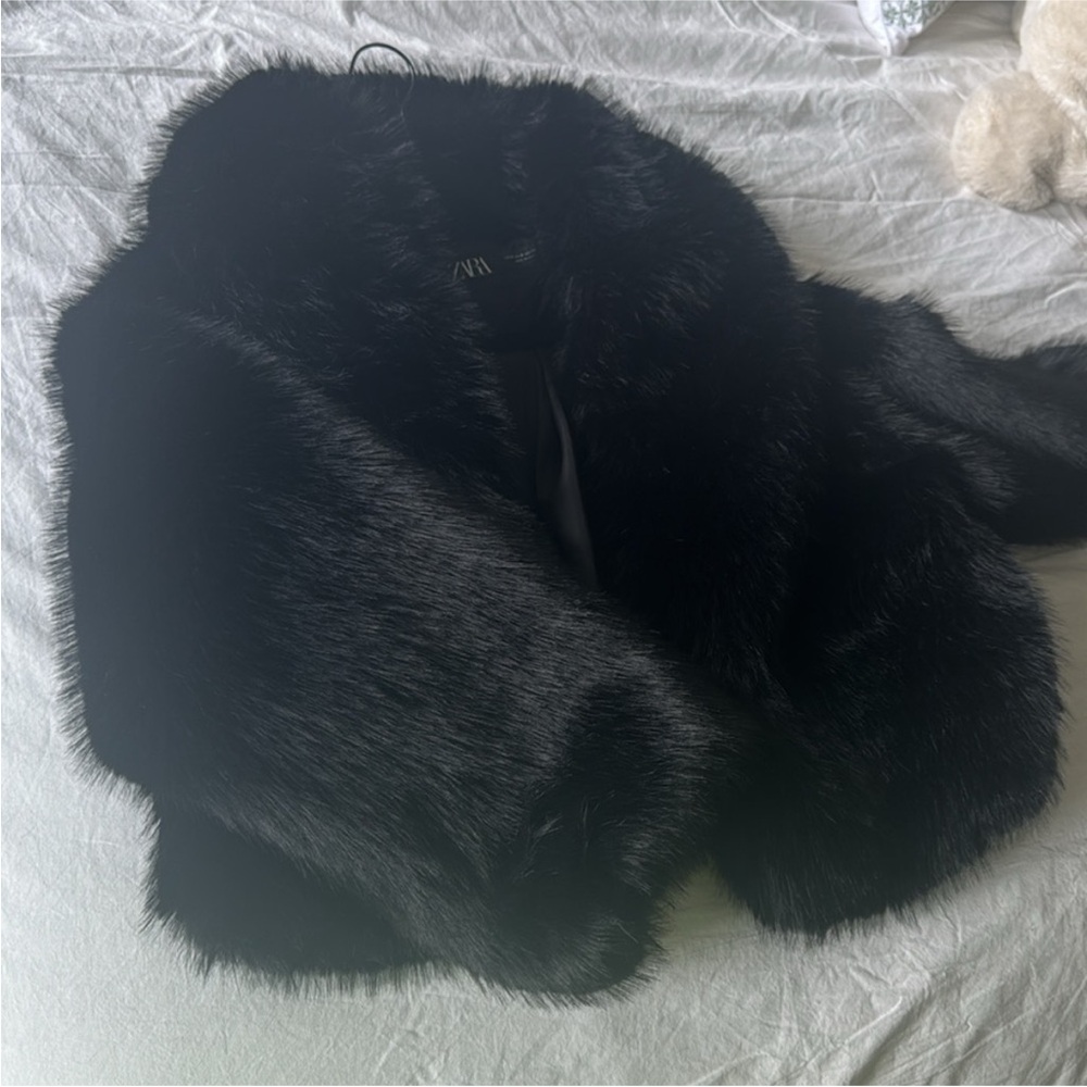 Zara black faux fur coat.